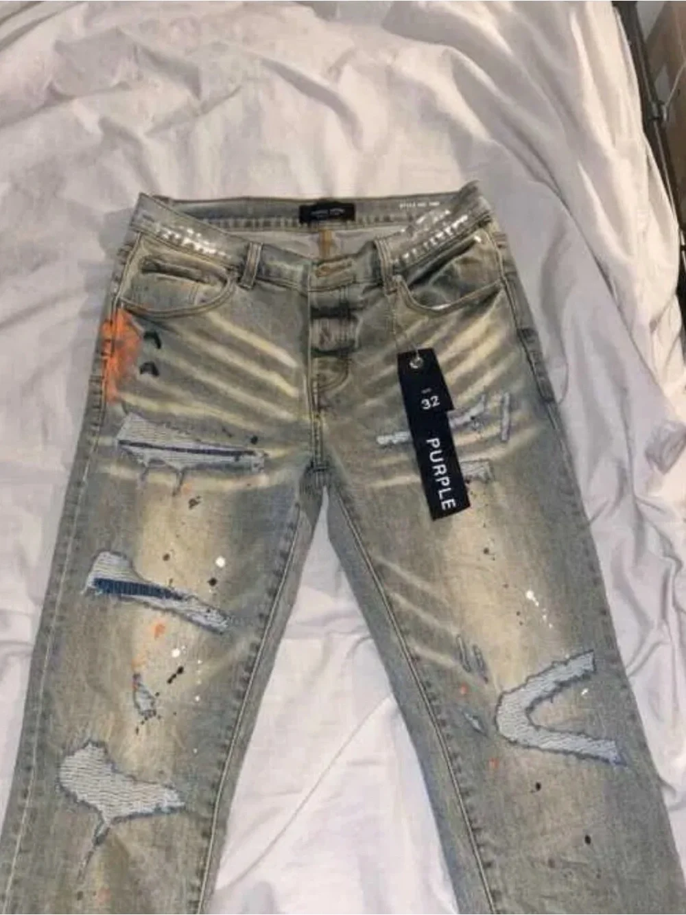 Purple Men's Distressed Gray Painter-Style Jeans ‼️🔥